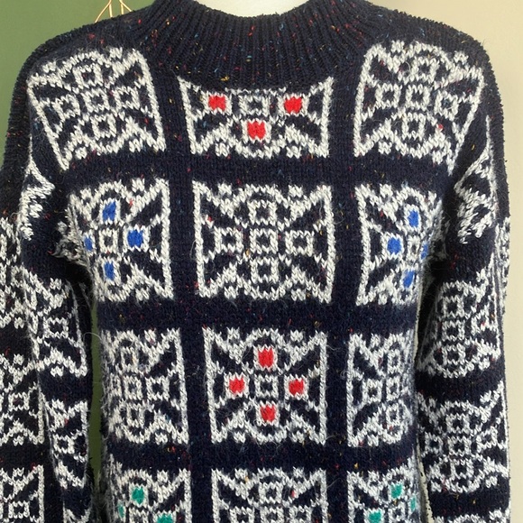 Vintage 80s 90s Navy Abstract Snowflake Sweater - Picture 2 of 8